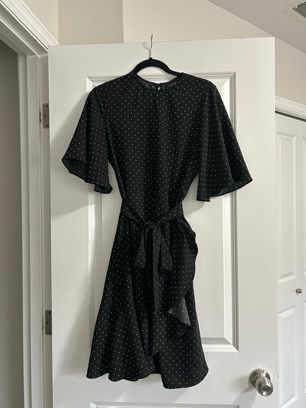 Black Midi Dress Flutter Sleeves Size XS